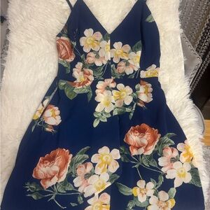 Love Tree Floral Mini Dress - Navy and Multicolor. Medium.